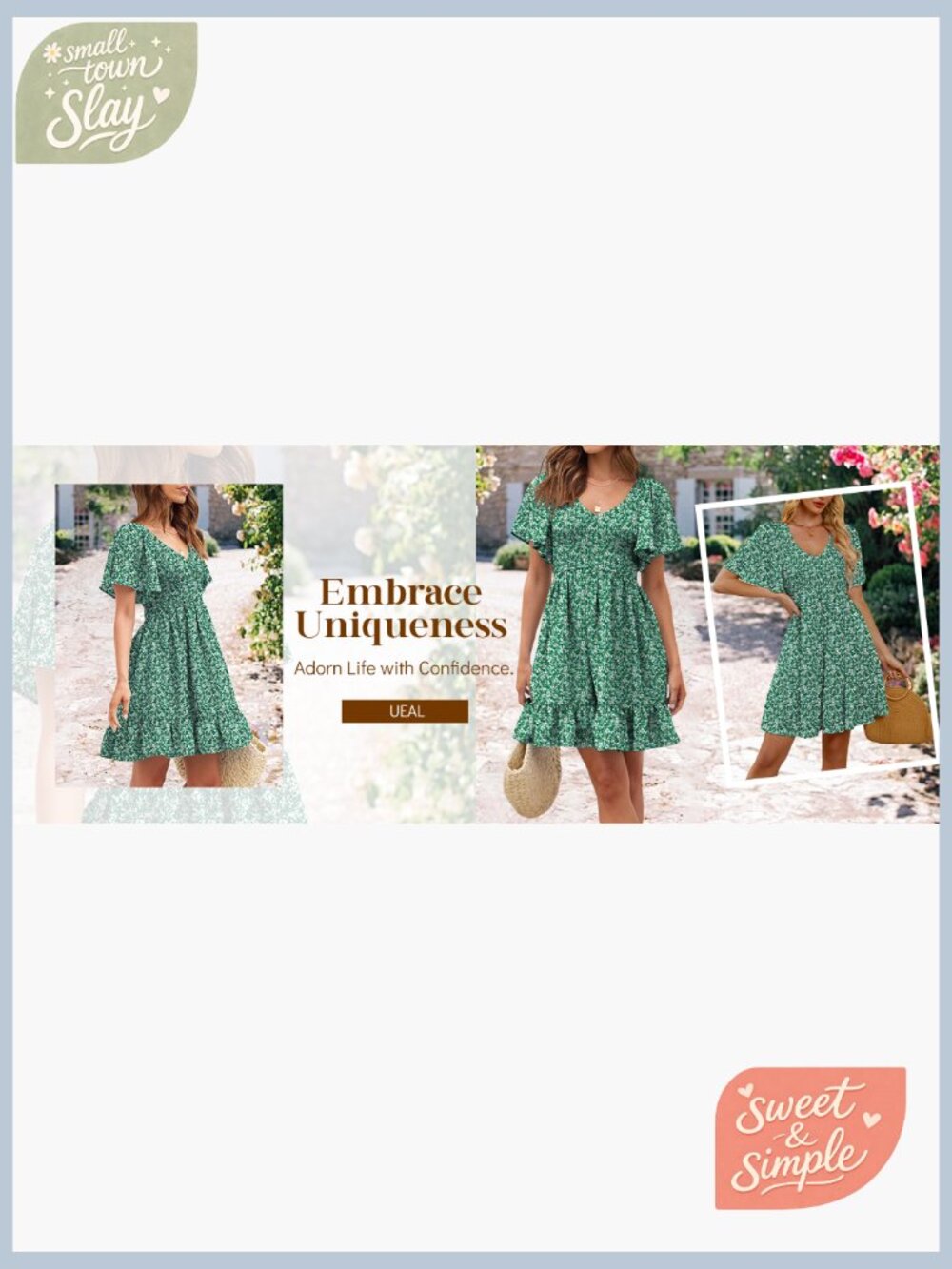 Smocked V-Neck Flutter Sleeve Sundress with Pockets - Picture 6 of 7